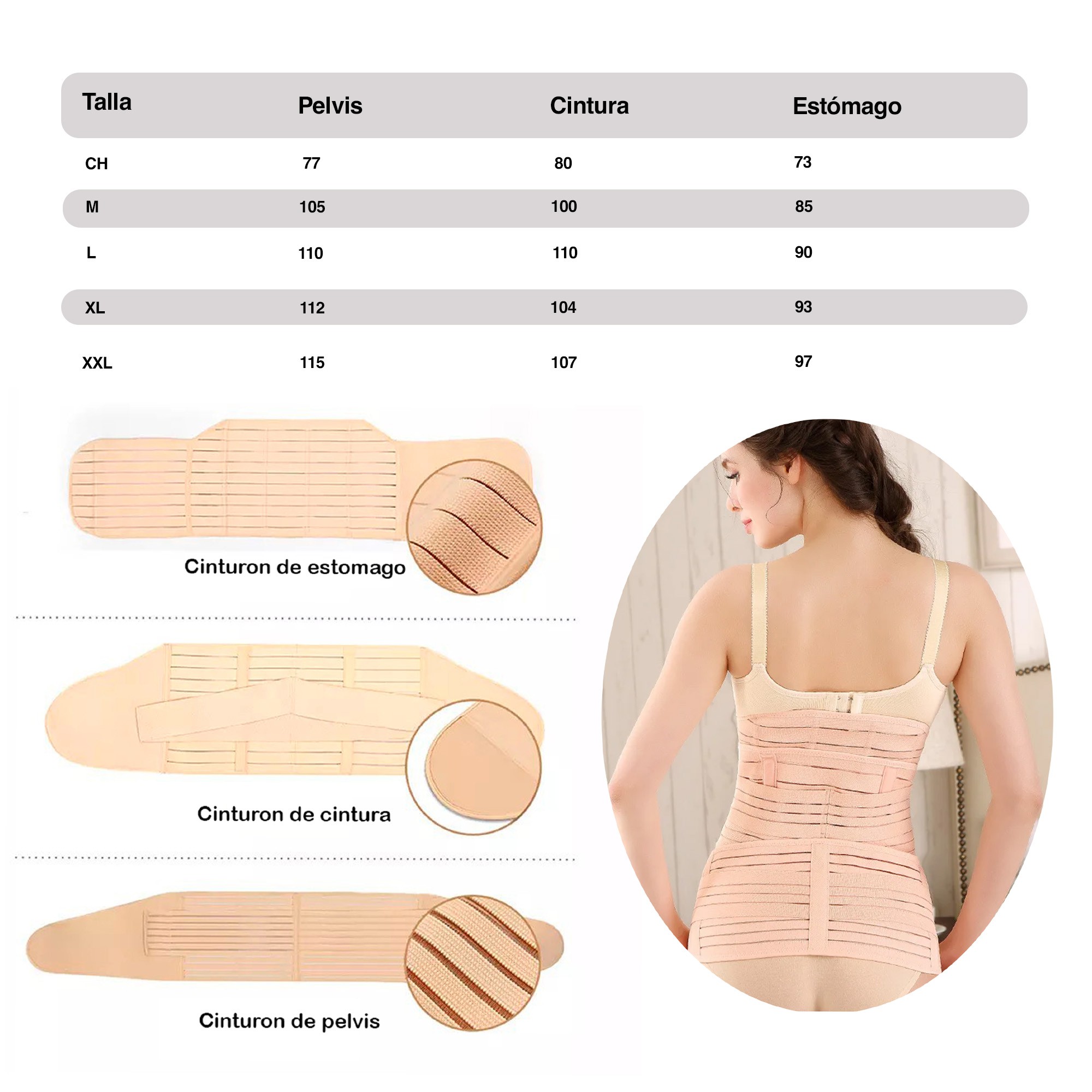 Faja Postparto Ajustable Reductora 3 Pzs Vientre Maternidad image number null