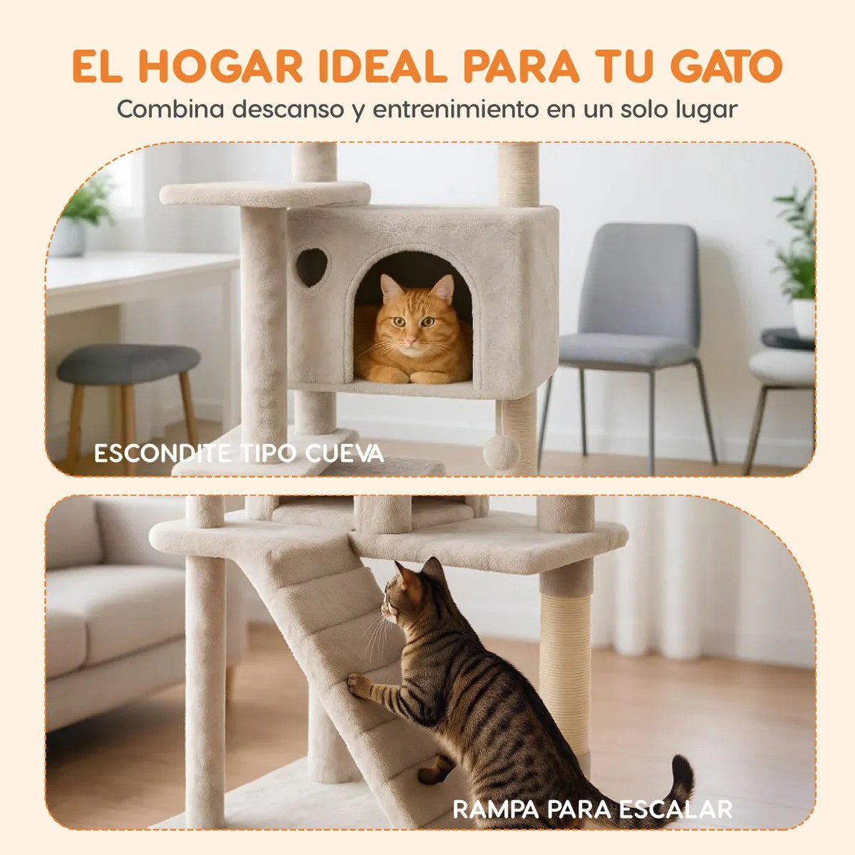 Casa Mueble Rascador Para Gato Multinivel Torre Poste Hamaca Color Beige 135cm image number null