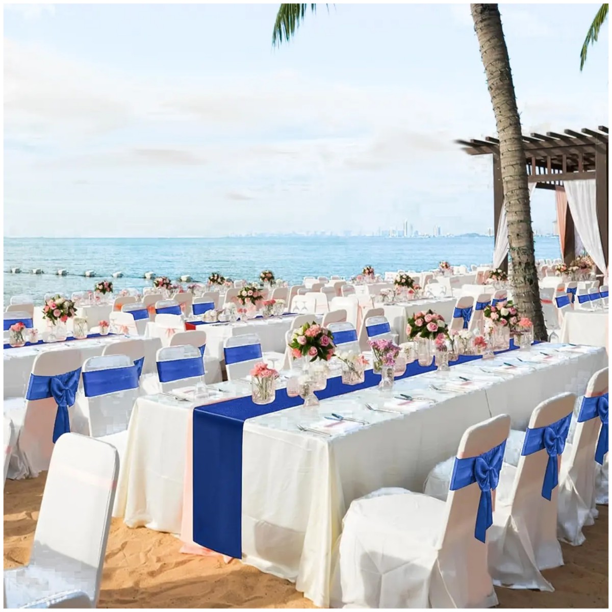 Camino De Mesa Sat&eacute;n Decoraci&oacute;n De Fiesta Boda,275*30cm 6 Piezas Azul image number null
