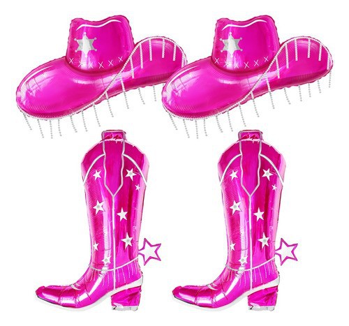 "4&times;botas Sombrero Globo Vaquero Vaquera Fiesta Decoraci&oacute;n rosa ". image number null