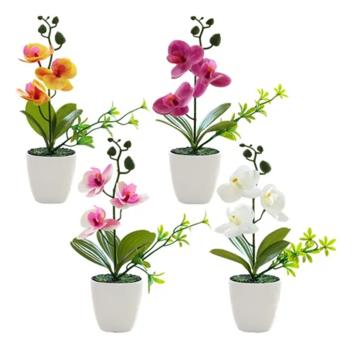 4 pzs Arreglo Orqu&iacute;deas Artificiales Decoraci&oacute;n Con Macetas image number null