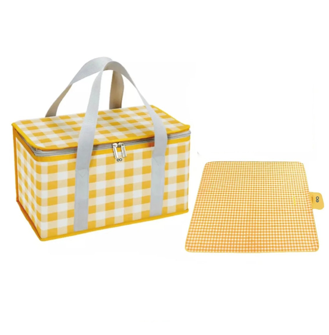 2pzs Bolsa De Picnic Aislada Reutilizable Y Tapete Camping Amarillo image number null