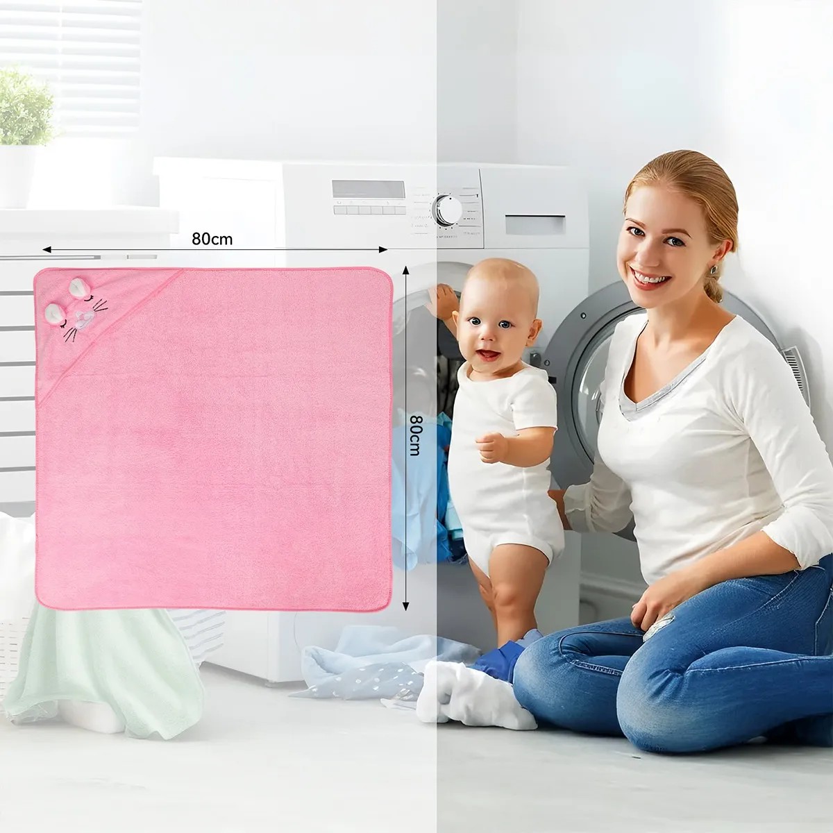 2pcs Toalla De Ba&ntilde;o Beb&eacute; Con Capucha Manta Suave(0-3a) Rosa/Blanco image number null