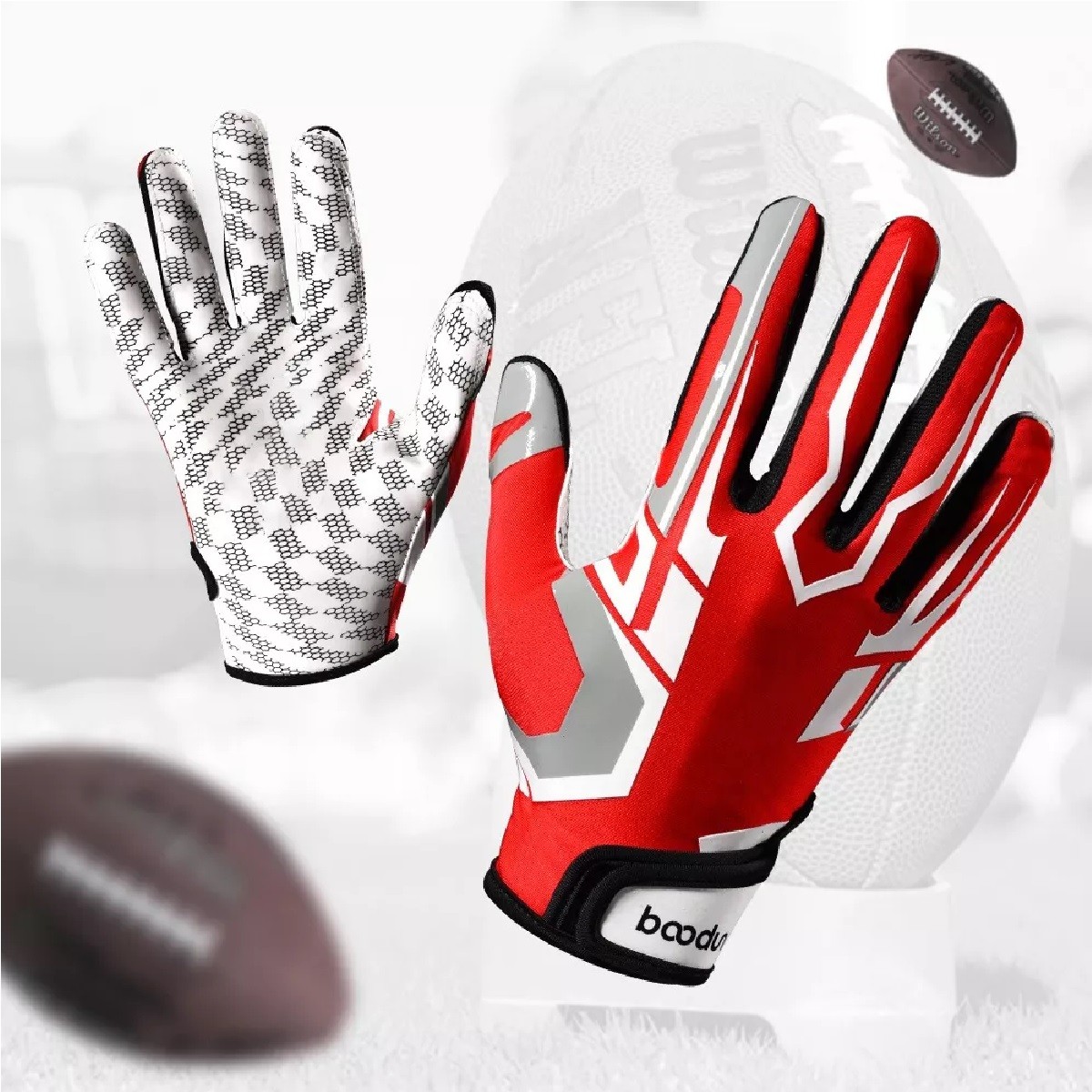 Guantes Antideslizantes Para F&uacute;tbol Americano Rojo Talla M image number null