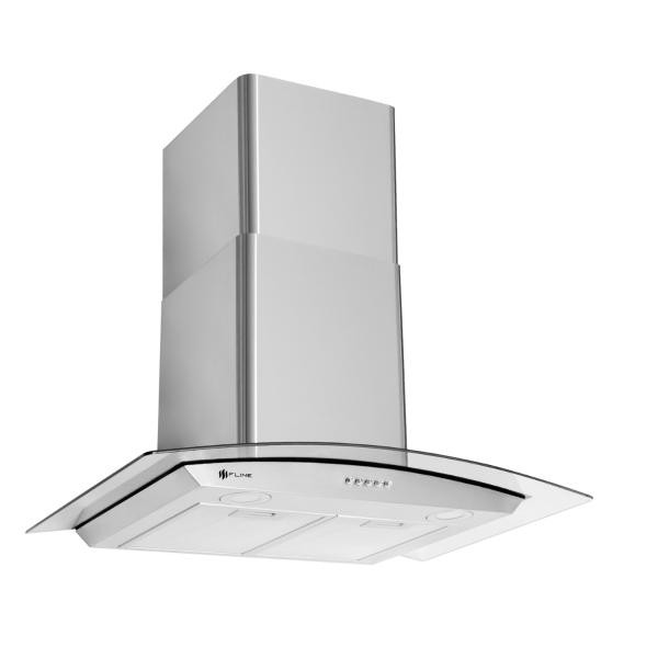 Campana extractora de cocina 76 cm de pared vidrio curvo Acero Inoxidable | 3 velocidades y control de boton| Berna 76| FLINE image number null