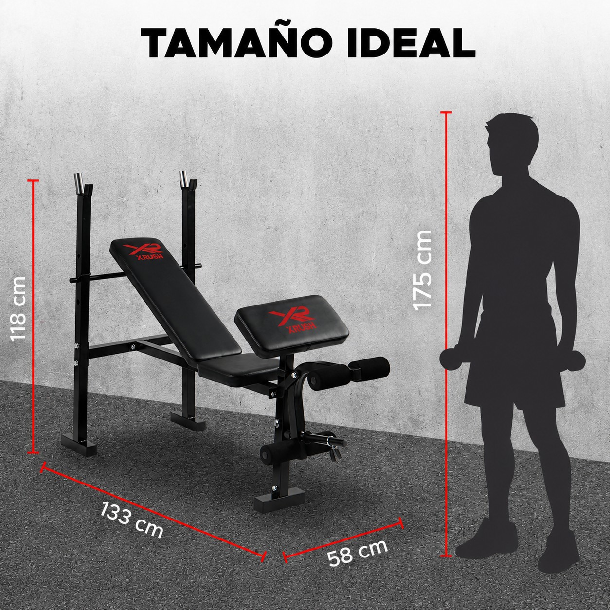 Banco Para Pesas X-Rush Negro Con Respaldo Ajustable y Soporte De Hasta 300 Kg image number null