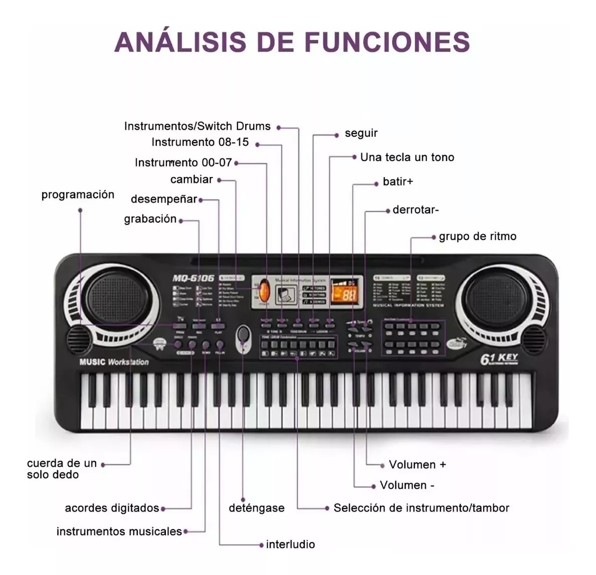 61 Teclado Piano Digital 61 Teclados Piano Para Ni&ntilde;os Con Micr&oacute;fono,teclados Musicales Para Ni&ntilde;as Ni&ntilde;os,color negro image number null