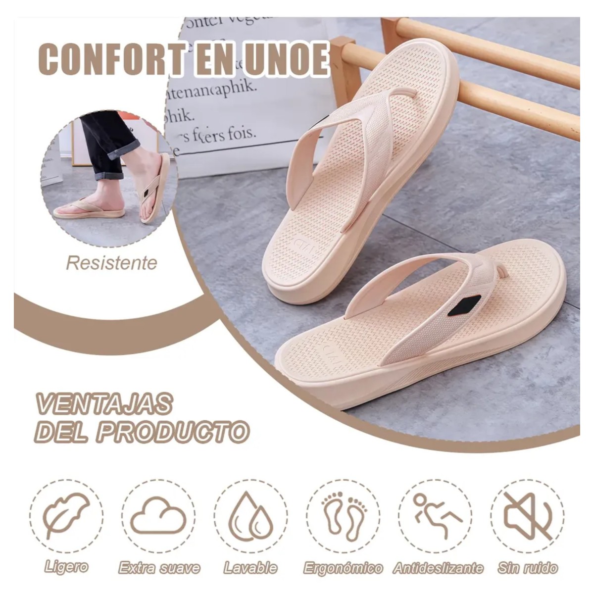 Chanclas De Playa Para Hombre Antideslizantes C&oacute;modas Color Caqui Talla 26 image number null