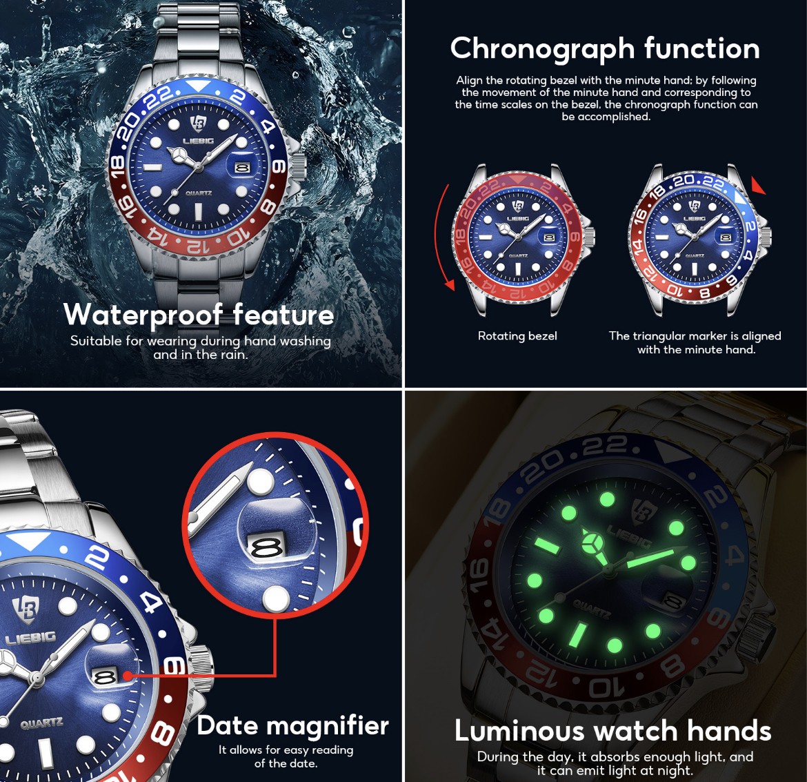 Reloj De Cuarzo Para Hombre Reloj Pulsera Impermeable L1098 image number null