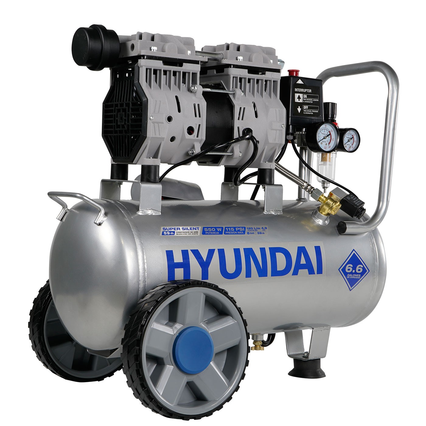 Compresor de Aire El&eacute;ctrico 0.75 Hp Hyundai 25 Litros 110v-60hz - HYK2525 image number null