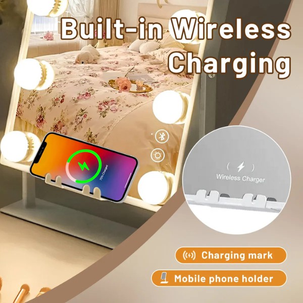 Espejo de Maquillaje Hollywood con 9 Luces LED, Bluetooth y mini Espejo Aumento 10X con Soporte para Tel&eacute;fono image number null
