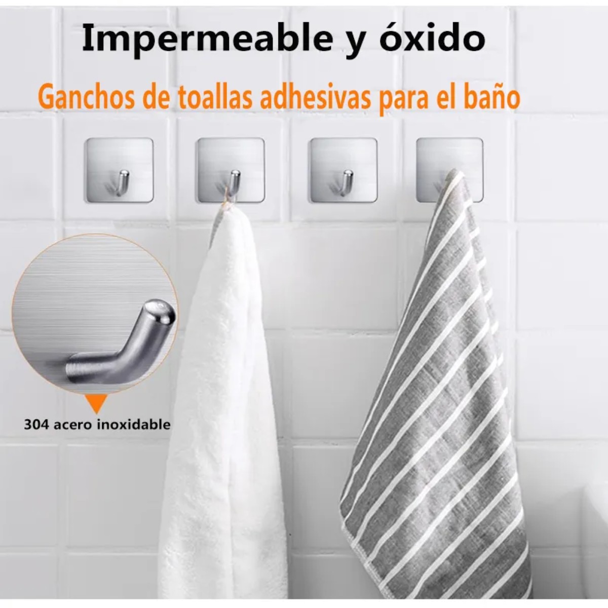 8 Piezas Ganchos Para Ba&ntilde;o Ganchos Adhesivos De Pared De Acero Inoxidable image number null