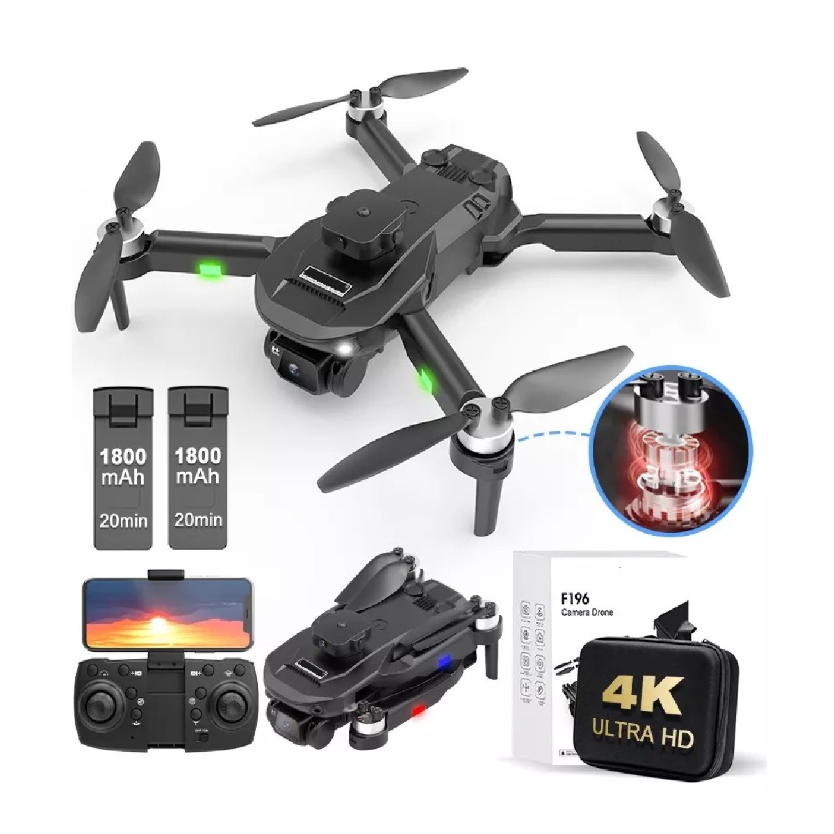Drone Sin Escobillas Con 4k C&aacute;mara Dual 2bater&iacute;as F196. image number null