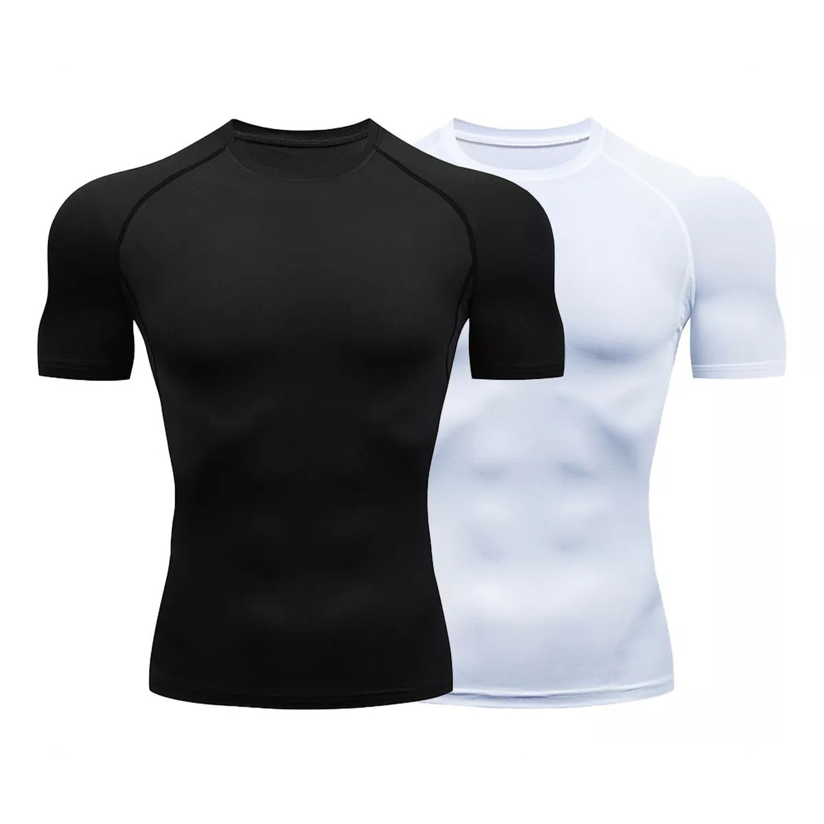 2pcs Playera Licras Deportivas Hombre Compresion Gym Negro + Blanco Talla XL image number null