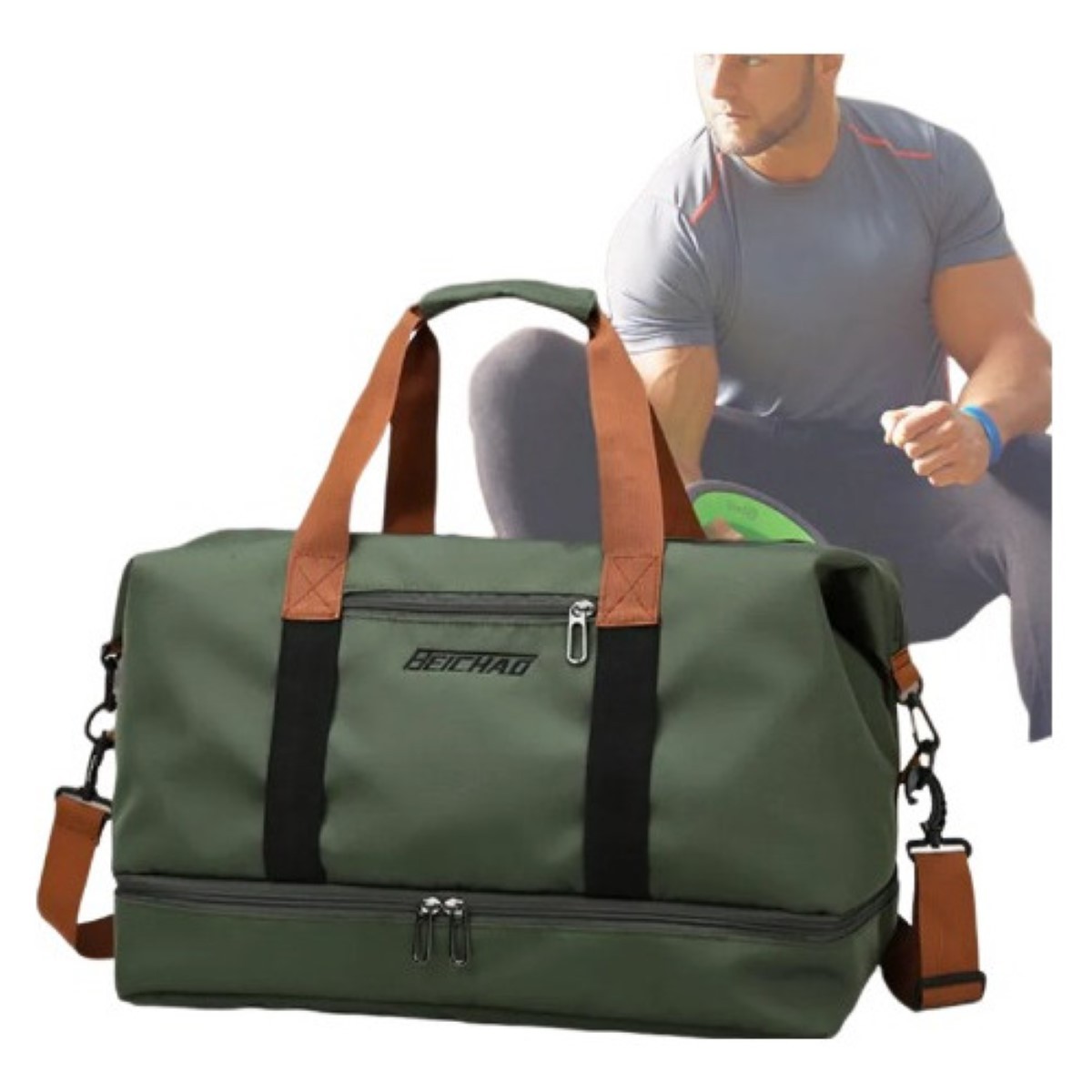 Maleta Deportiva Bolsa Gym Viaje Mochila, Verde Militar image number null