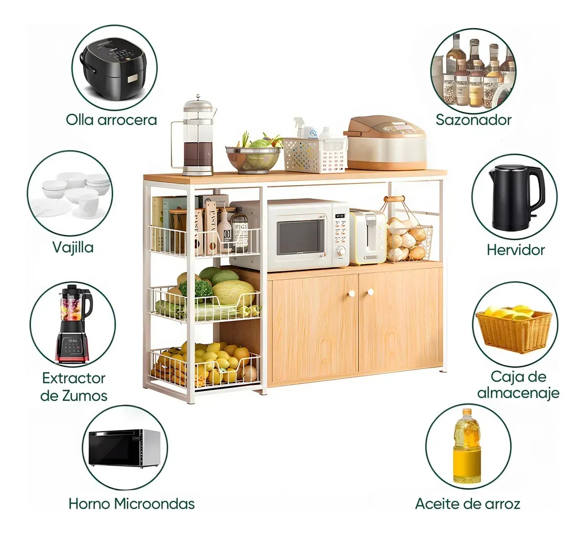 Mueble Organizador Cocina Estante Microondas Despensa Horno Naranja Claro image number null