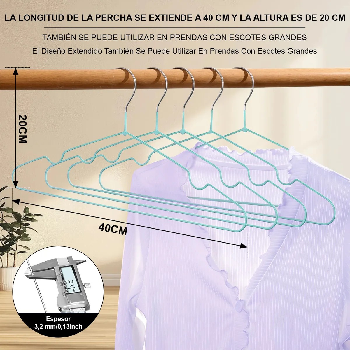 Kit 50 Ganchos Para Ropa Antideslizantes Metalicos Perchas Ropa Azul image number null