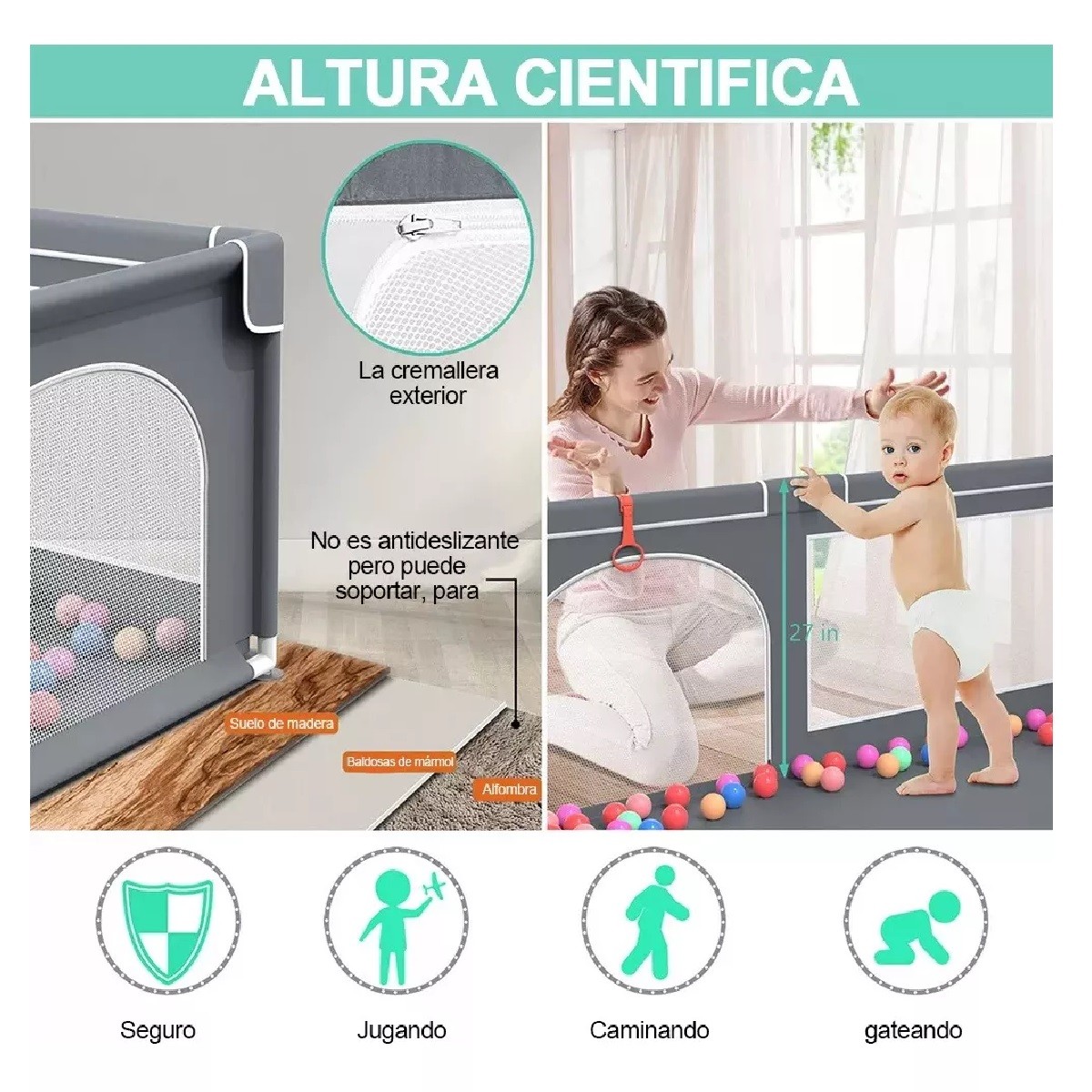 Corral Para Bebe Corralito De Juegos Plegable Infantil(con 30 Pelotas image number null