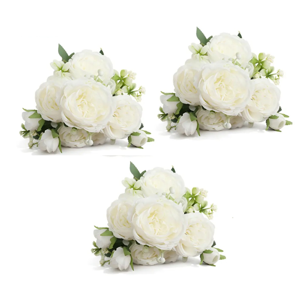 Ramos Flores Peonias Artificiales 3 Piezas Color Blanco image number null