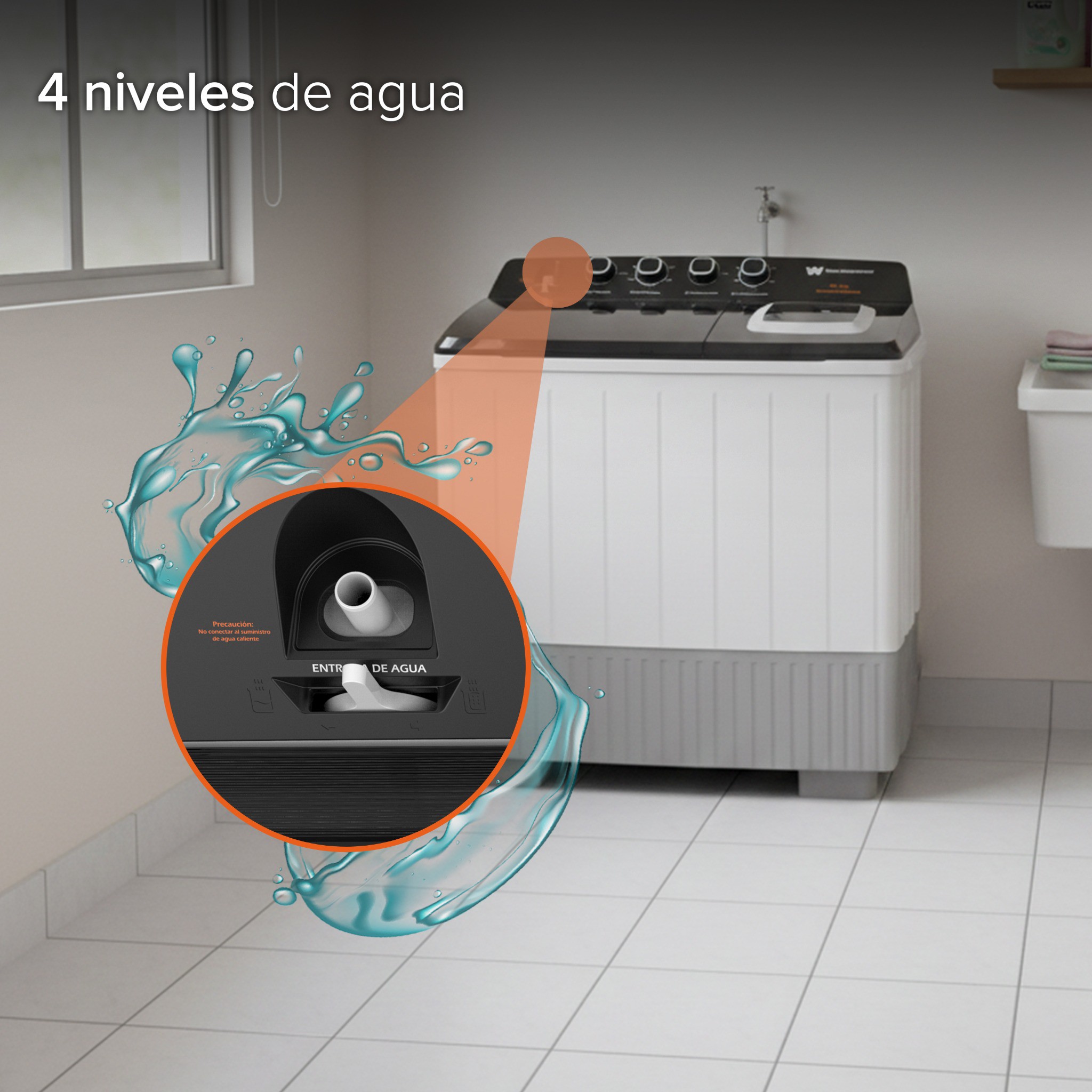 Lavadora doble tina | 19 kg White Westinghouse 4 niveles de agua 4 perillas de control Bajo consumo de energ&iacute;a image number null