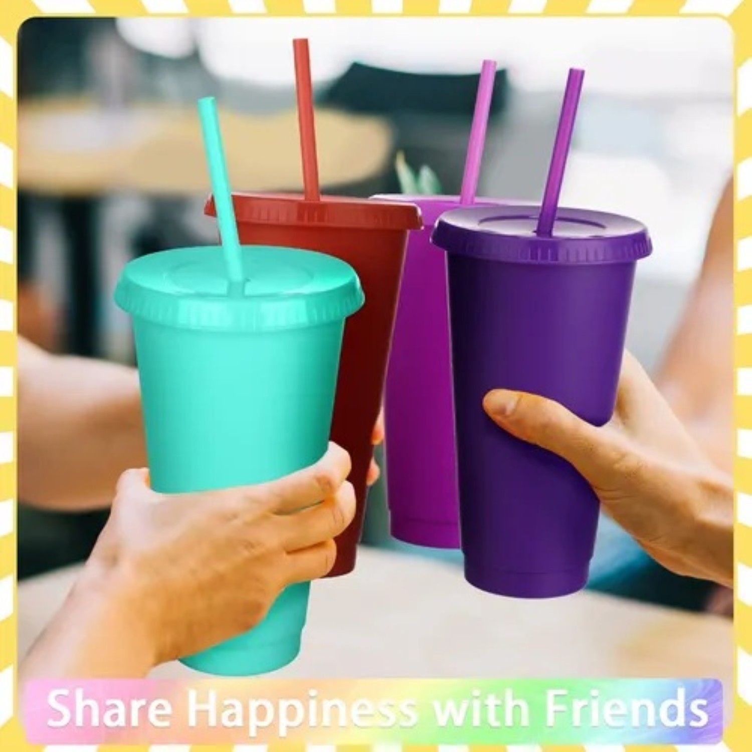 Vasos Reutilizables De 24 Oz Con Tapa Y Popote, 10 Piezas colores image number null