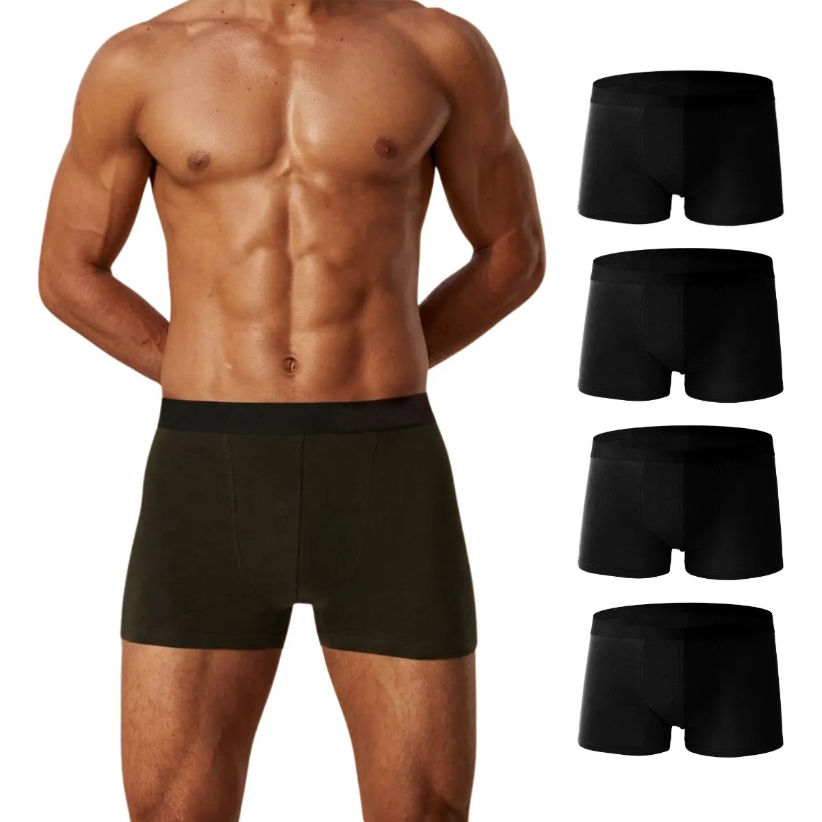 Boxer Hombre C&oacute;modos Transpirables Suaves 4 Piezas Color Negro Talla M image number null