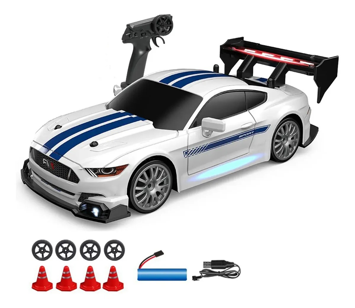 Drift Car De 2,4 Ghz, 1:24 A 20 Km/h, 4wd Con Luces Y Ruedas blanco azul image number null