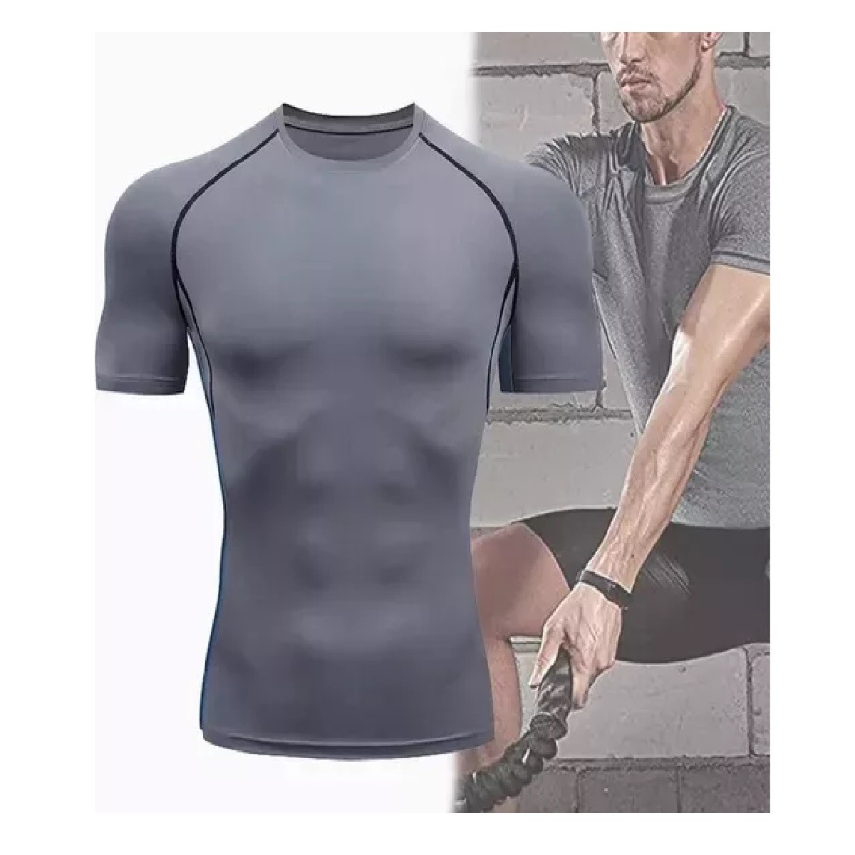 Playera Licra Deportiva Compresi&oacute;n Correr Manga Corta Gym M Gris image number null