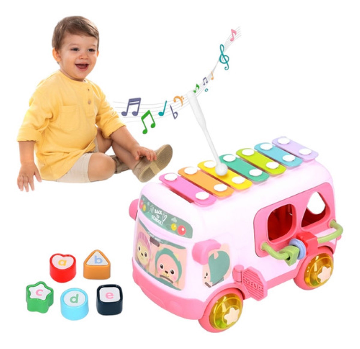 "Autobus Rompecabezas Xilofono Juguete Interactivo Para Bebe, Rosa " image number null