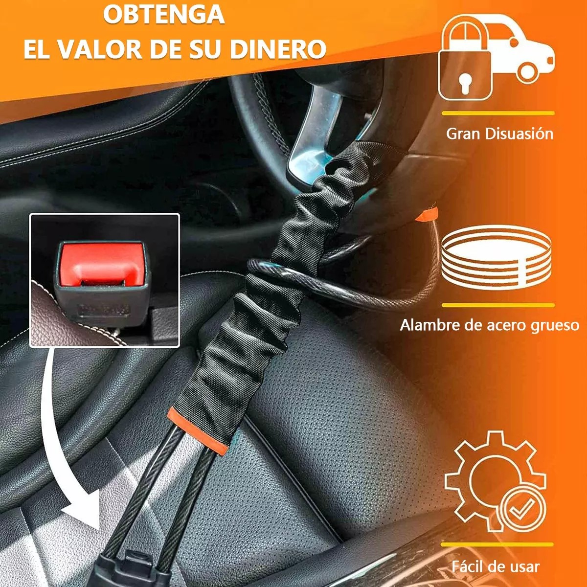 Bloqueo De Seguridad Antirrobo Del Volante Del Coche Negro image number null