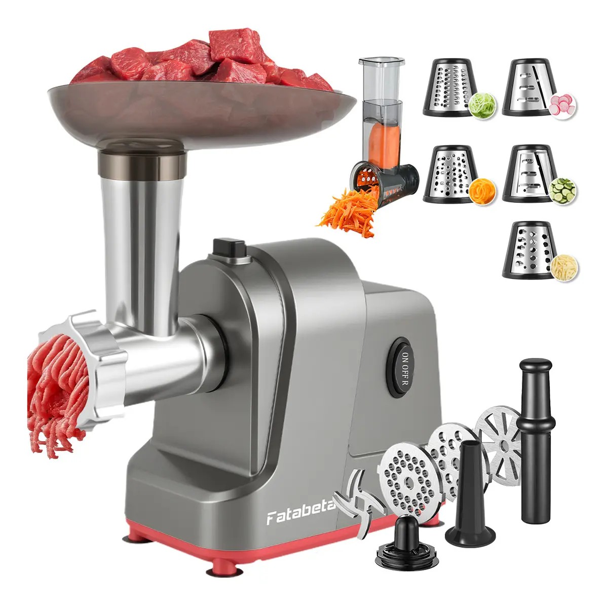 Molino de Carne El&eacute;ctrico Fatabeta de 3500W con Accesorios para Embutir y Cortar Verduras image number null