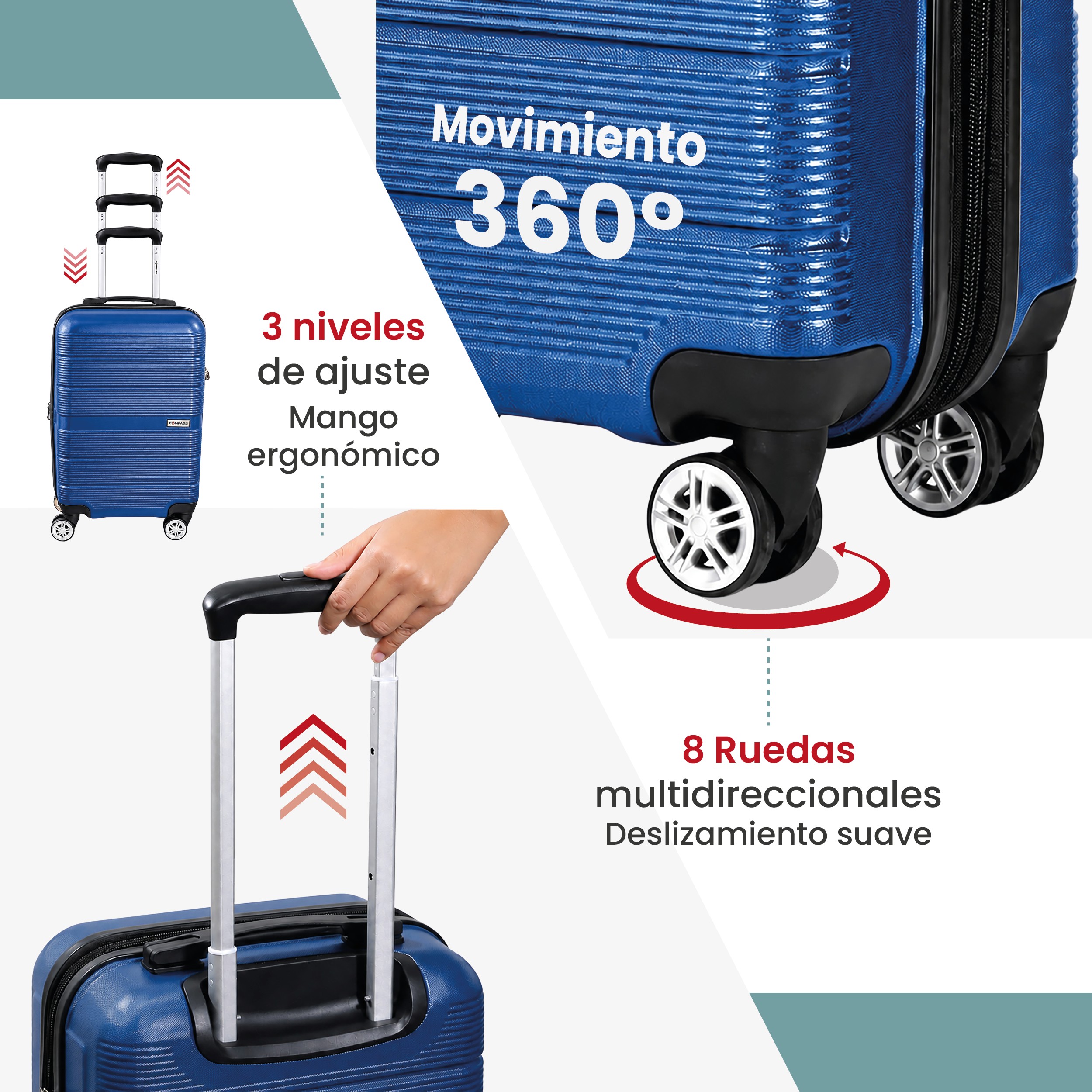 Juego de Maletas Compass Chicago Azul Con Maleta de 20", Backpack, Neceser, Candado TSA y 8 Ruedas 360&deg; image number null