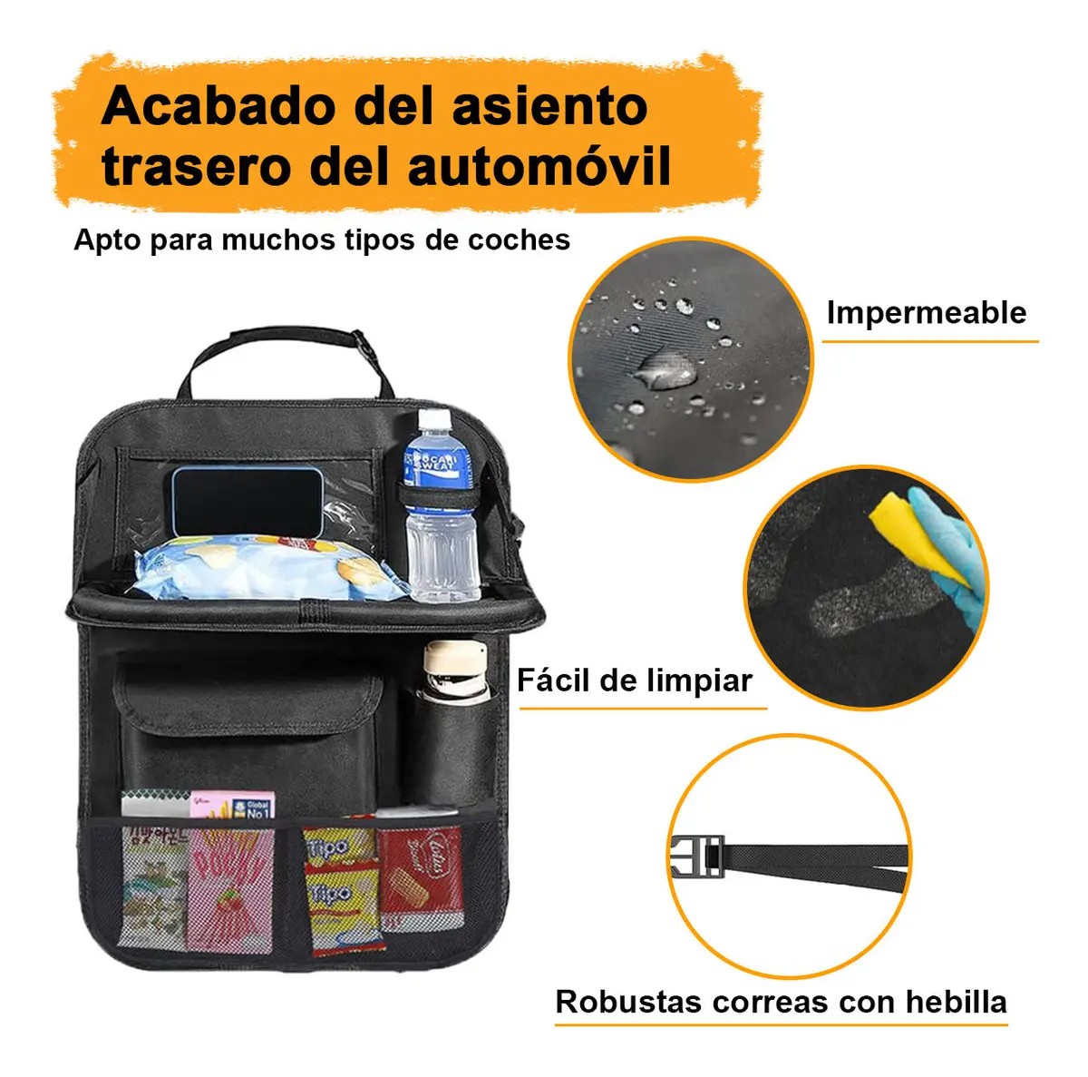 Organizador Para Asiento Trasero Bandeja Plegable Negro image number null
