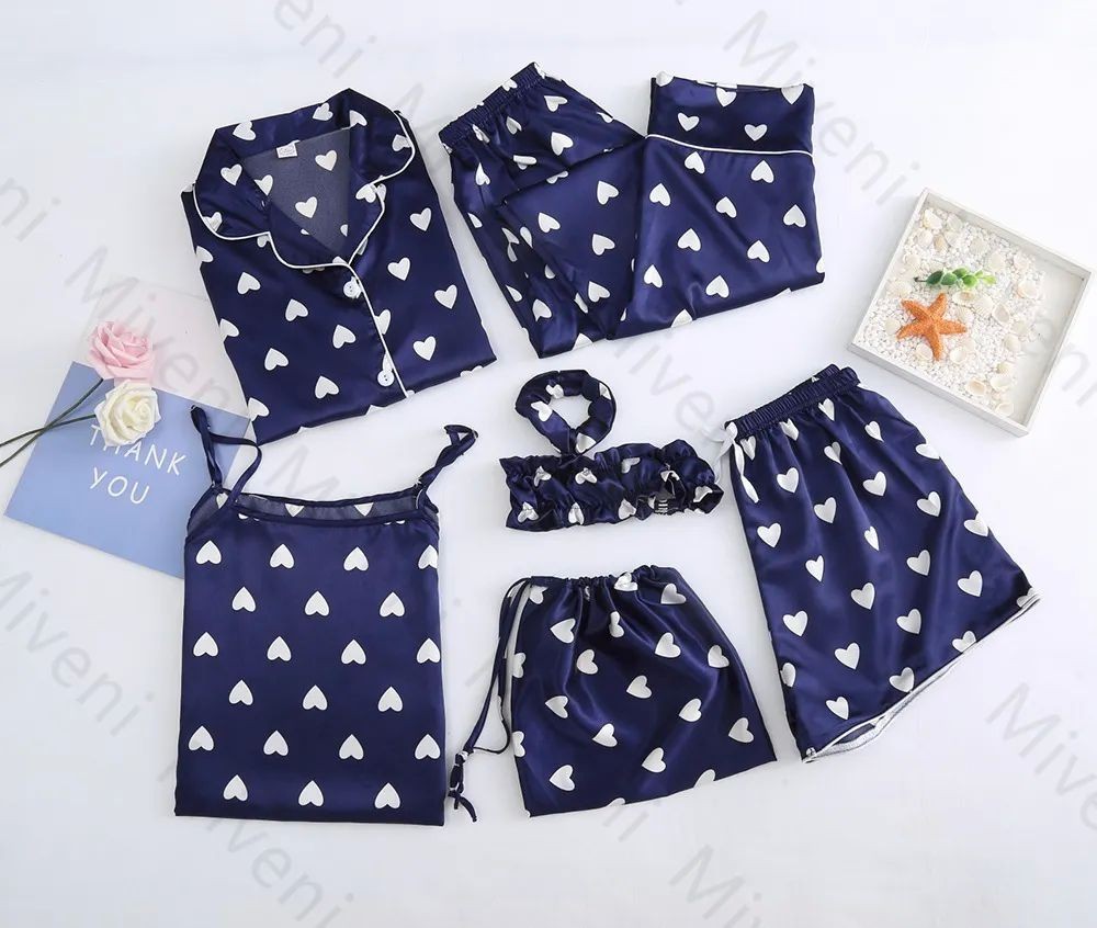 7 Piezas Pijamas Azul de Corazones Talla L image number null