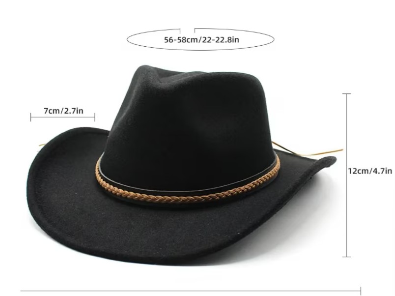 Sombrero Vaquero De Fieltro Ala Ancha Unisex Modelo Negro image number null