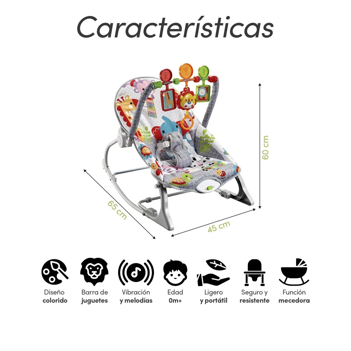 Silla vibradora mecedora de bebe musical con juegos gris image number null