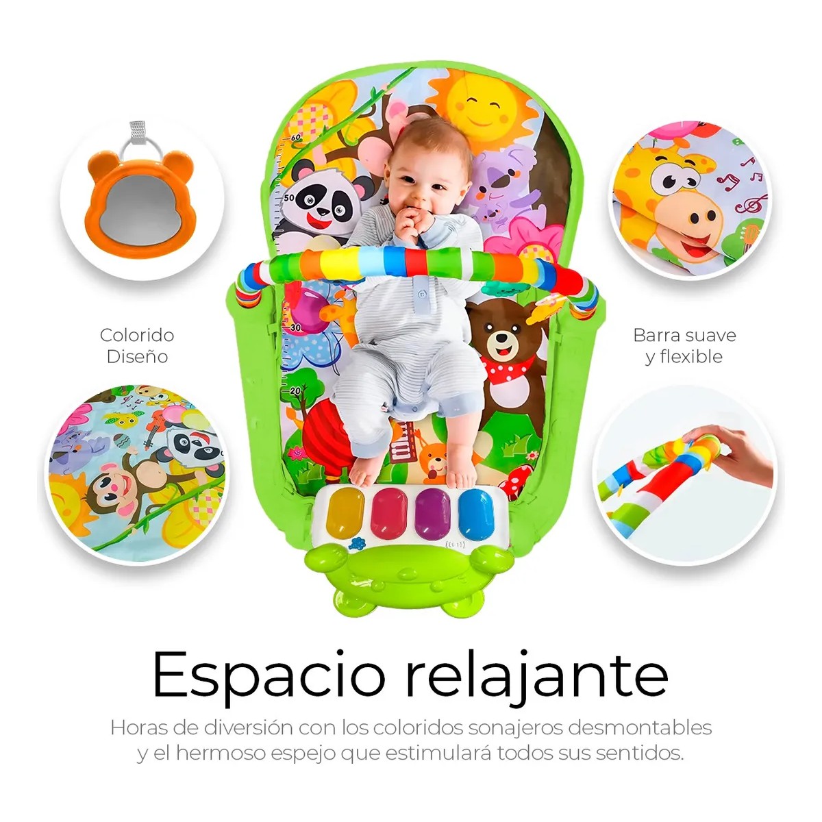 Gimnasio Para Beb&eacute;s Piano Musical Tapete De Juegos Pataditas Verde/Selva image number null