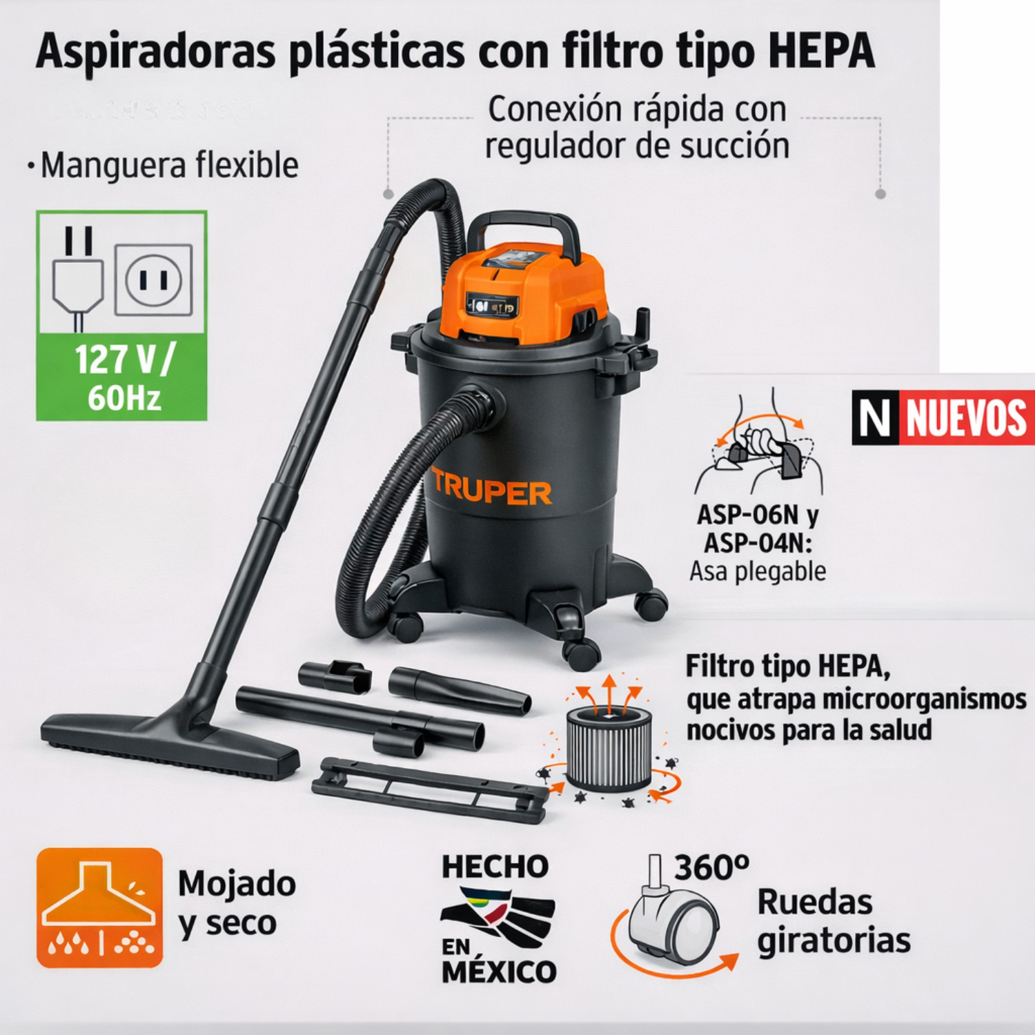Aspiradora de s&oacute;lidos y l&iacute;quidos 6 gal pl&aacute;stica negra 4.5 HP image number null
