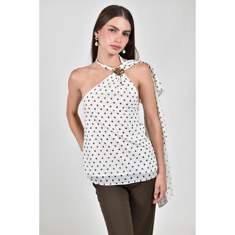 Blusa Halter con estampado de lunares Roman Fashion /Juvenil, 5016 (Blanco) image number null