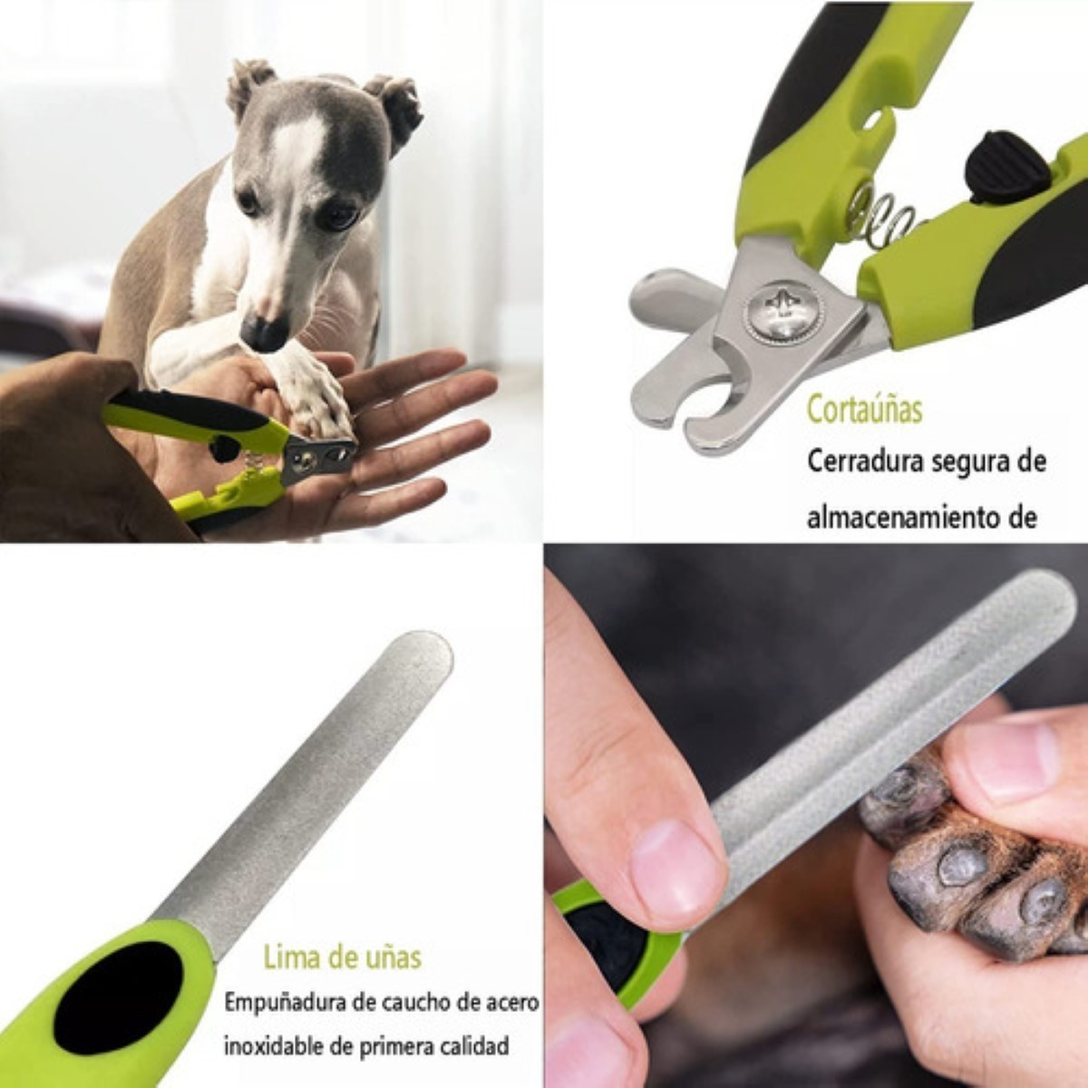 Kit Aseo Perros Cepillos,rastrillo Capa Inferior Y Kit U&ntilde;as VERDE NEGRO image number null