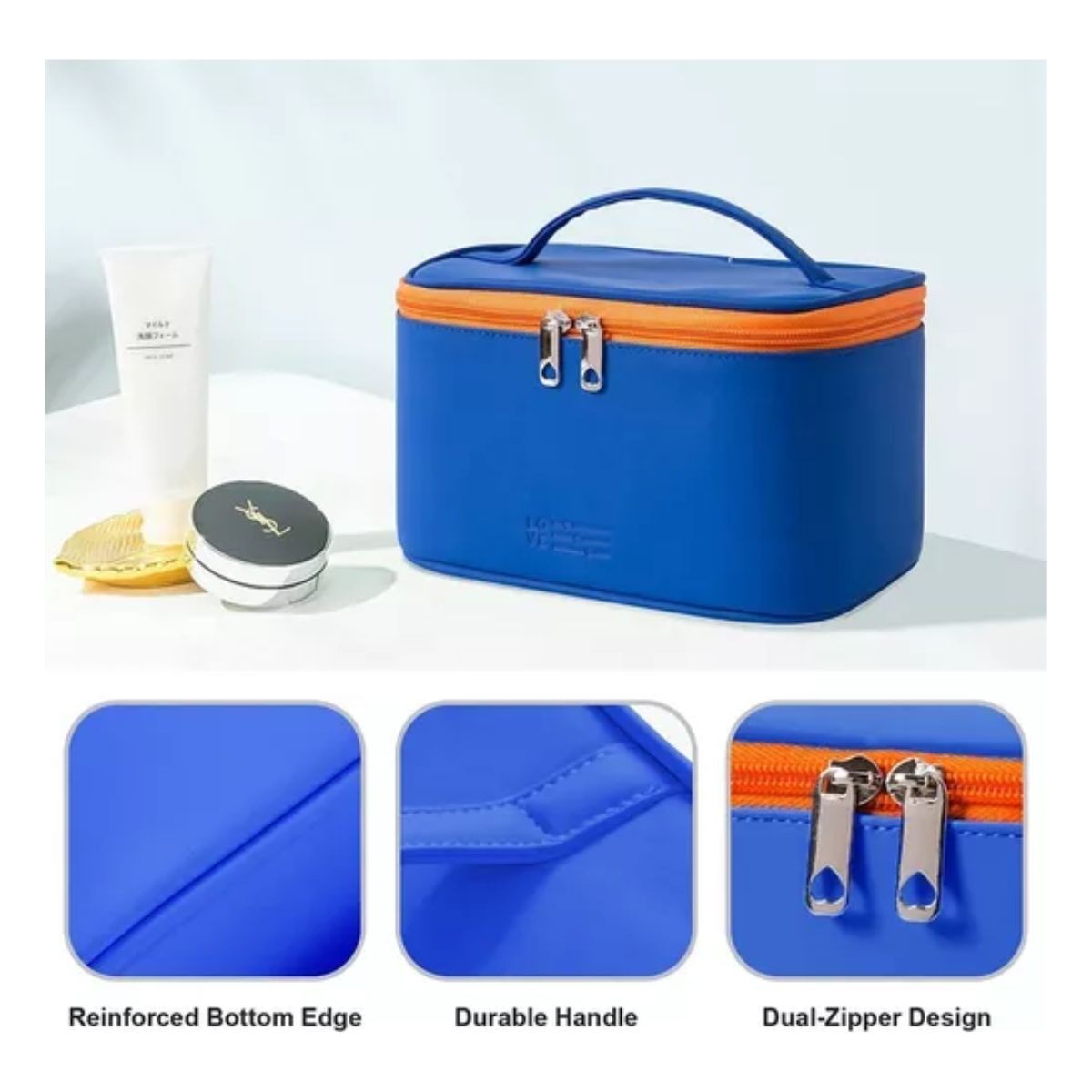 Bolsa De Maquillaje Cosm&eacute;ticos Viaje Organizador Impermeable Azul image number null