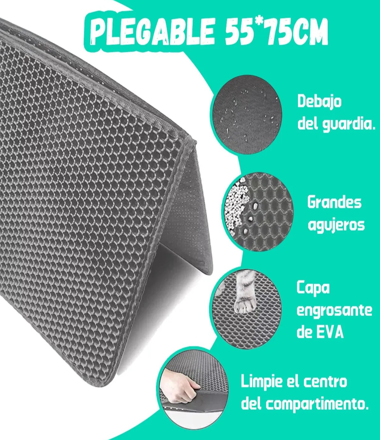 Tapete Para Gato Arenero 75x55cm Alfombra Gris image number null