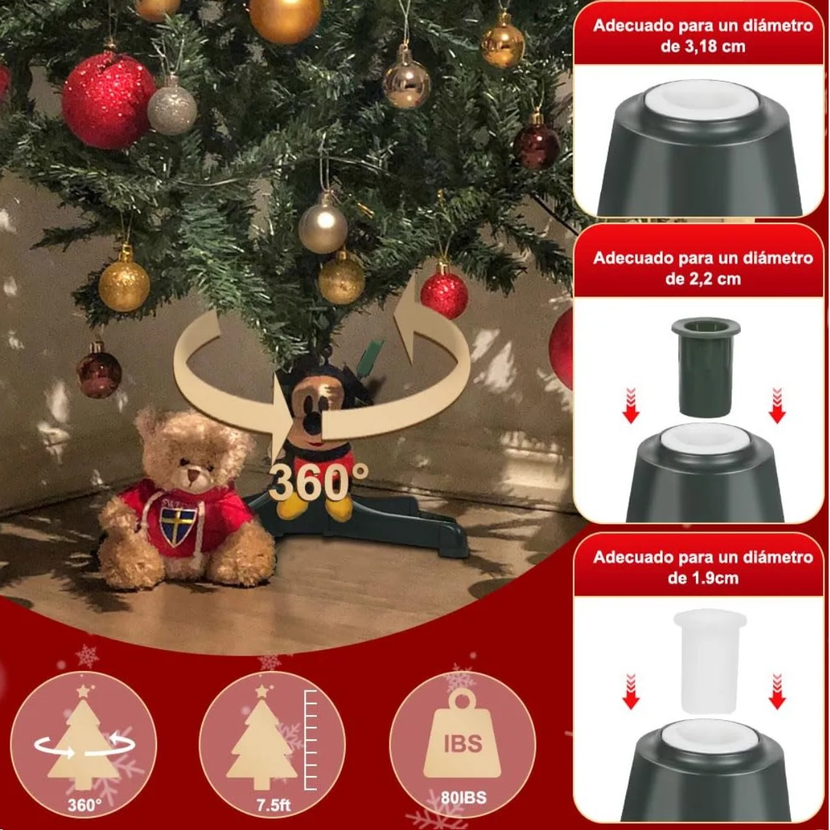 Base Giratoria El&eacute;ctrica Para &Aacute;rbol Navidad Pino Artificial Pedestales image number null
