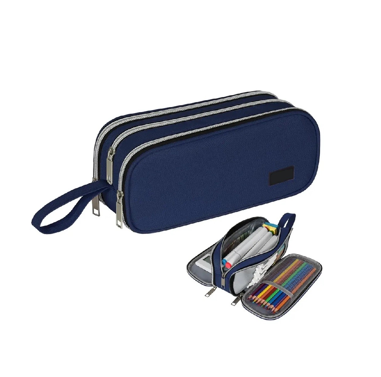 Estuche Para L&aacute;pices 3 Capas Organizador Azul marino image number null