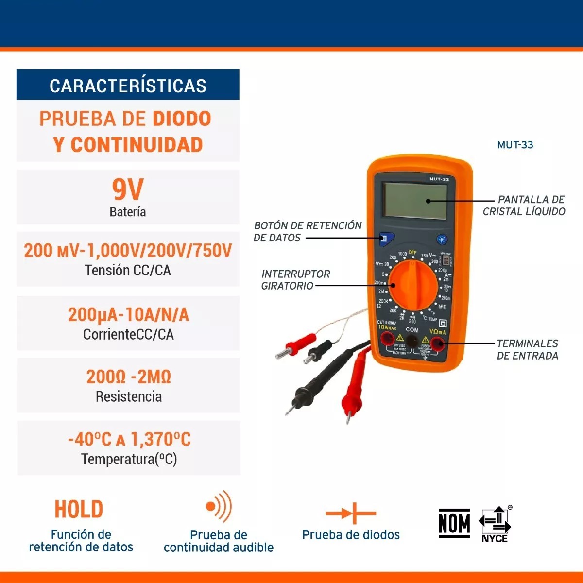 Mult&iacute;metro Digital Prof. 500 V Naranja image number null