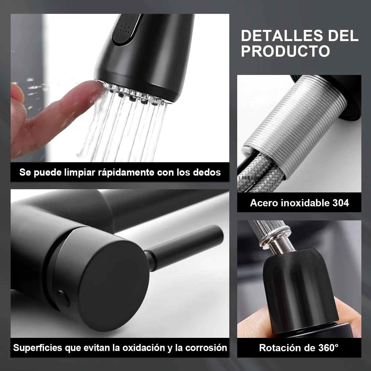 "Grifo Mezclador Llave De Cocina Para Fregadero Negro Mate negro " image number null