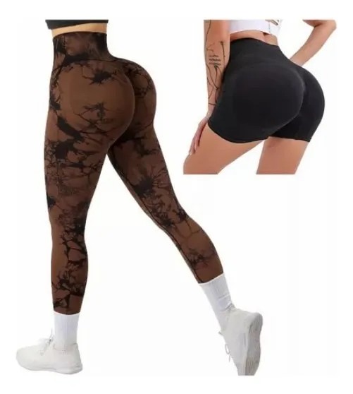 2pzs Leggins Deportivos Gym Licra Mujer Tie-dye Push Up Yoga TALLA GRANDE image number null