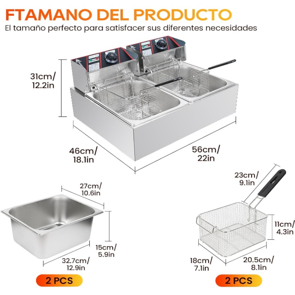 Freidora electrica de aceite doble tanque 12 lt image number null