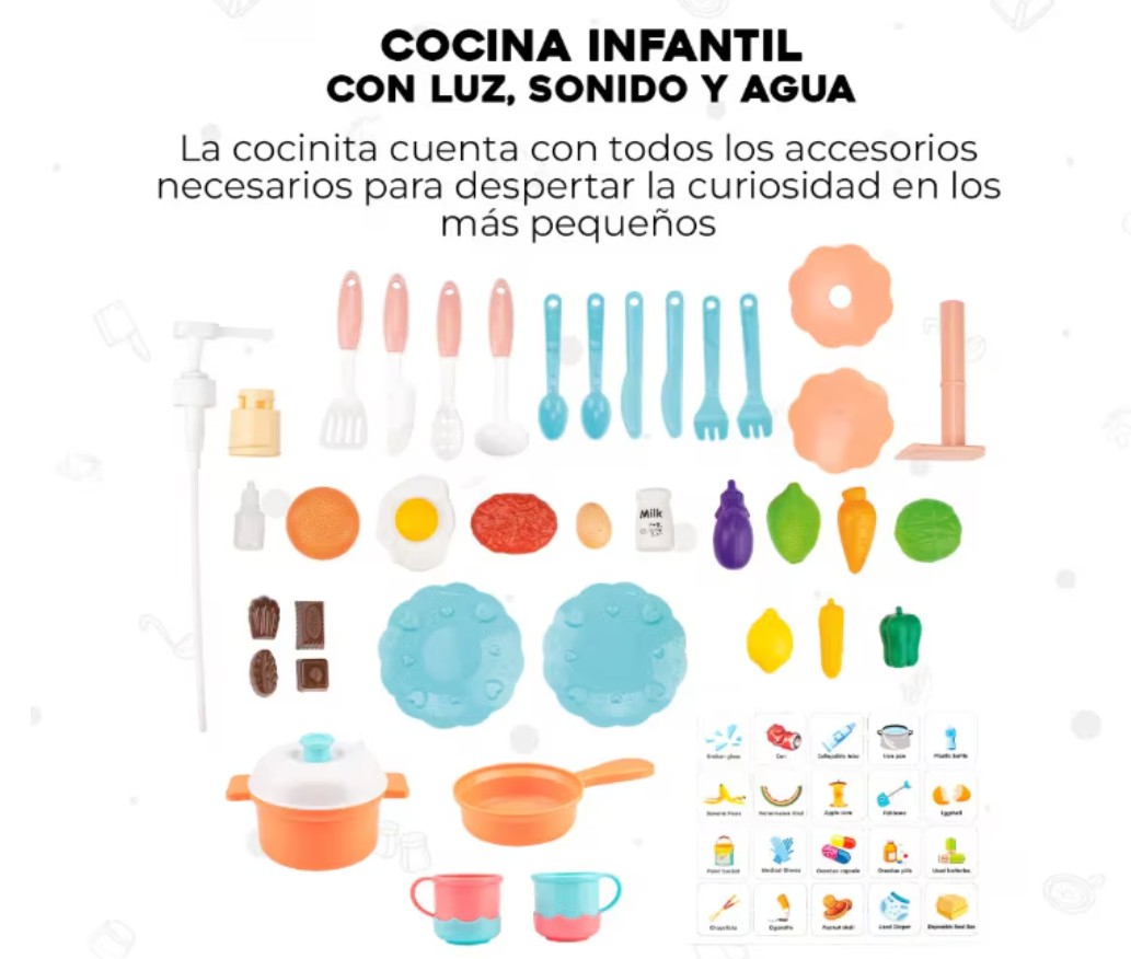 Cocina Infantil Juguete Ni&ntilde;os Con Luz Sonido + 53 Accesorios color rosa image number null