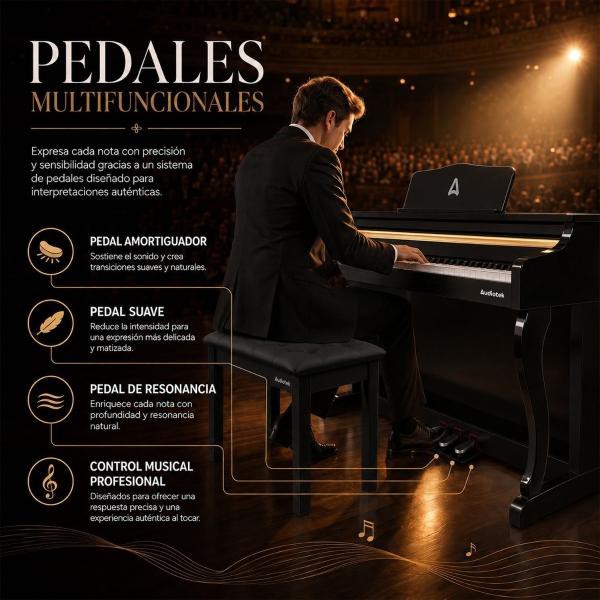 Piano Teclado Electrico 88 Teclas Digital 15v 3a 900 Ritmos Audiotek image number null